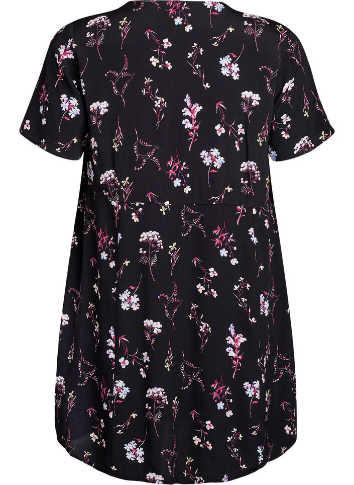 Kort kl&auml;nning med blomm&ouml;nster, Svart, Packshot image number 1