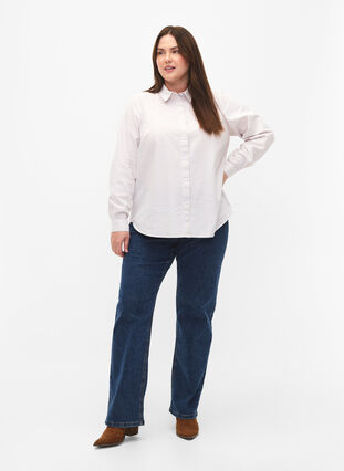 Långärmad bomullsskjorta, White Taupe Stripe, Model image number 2