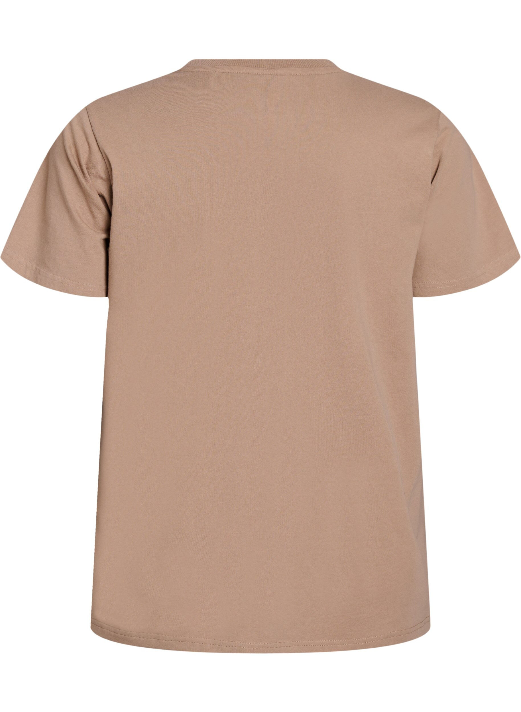 Zizzi T-shirt i ekologisk bomull med statementtryck, Beige, Packshot image number 1