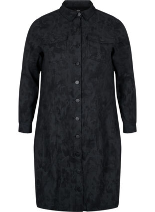 Mönstrad klänning med krage och knappar, Black, Packshot image number 0