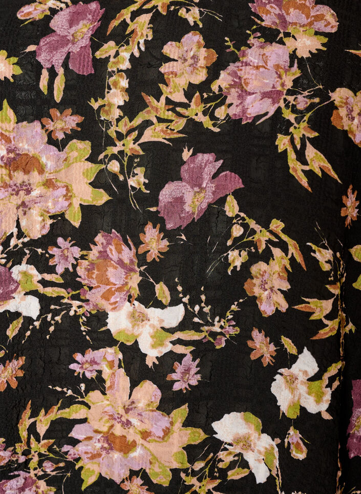 Blus med blomsterm&ouml;nster och volangdetaljer, Svart, Packshot image number 2