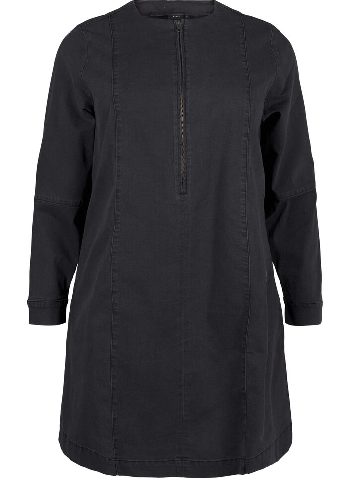 A-formad denimklänning med dragkedja, Grey Washed, Packshot image number 0