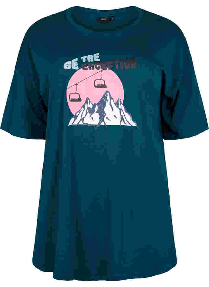 T-shirt i bomull med tryck, Deep Teal/Sea Pink, Packshot image number 0
