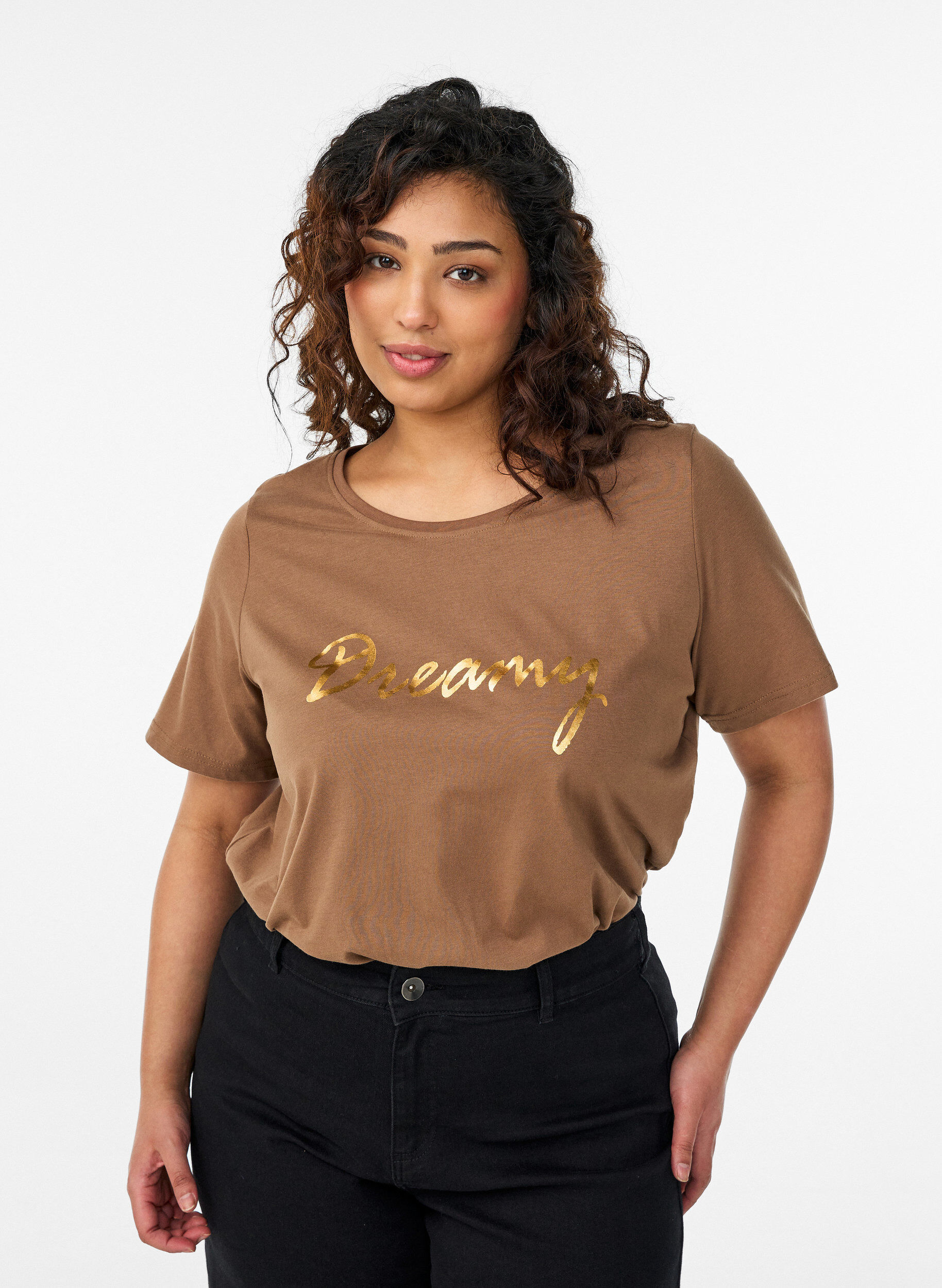 T-shirt med tryck, Brun, Model