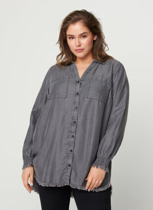 Långärmad skjorta i lyocell, Grey Denim, Model image number 0