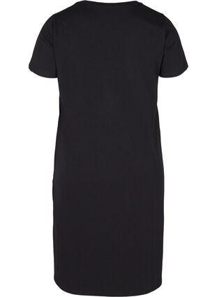 Kortärmad klänning i bomull med slits, Black, Packshot image number 1