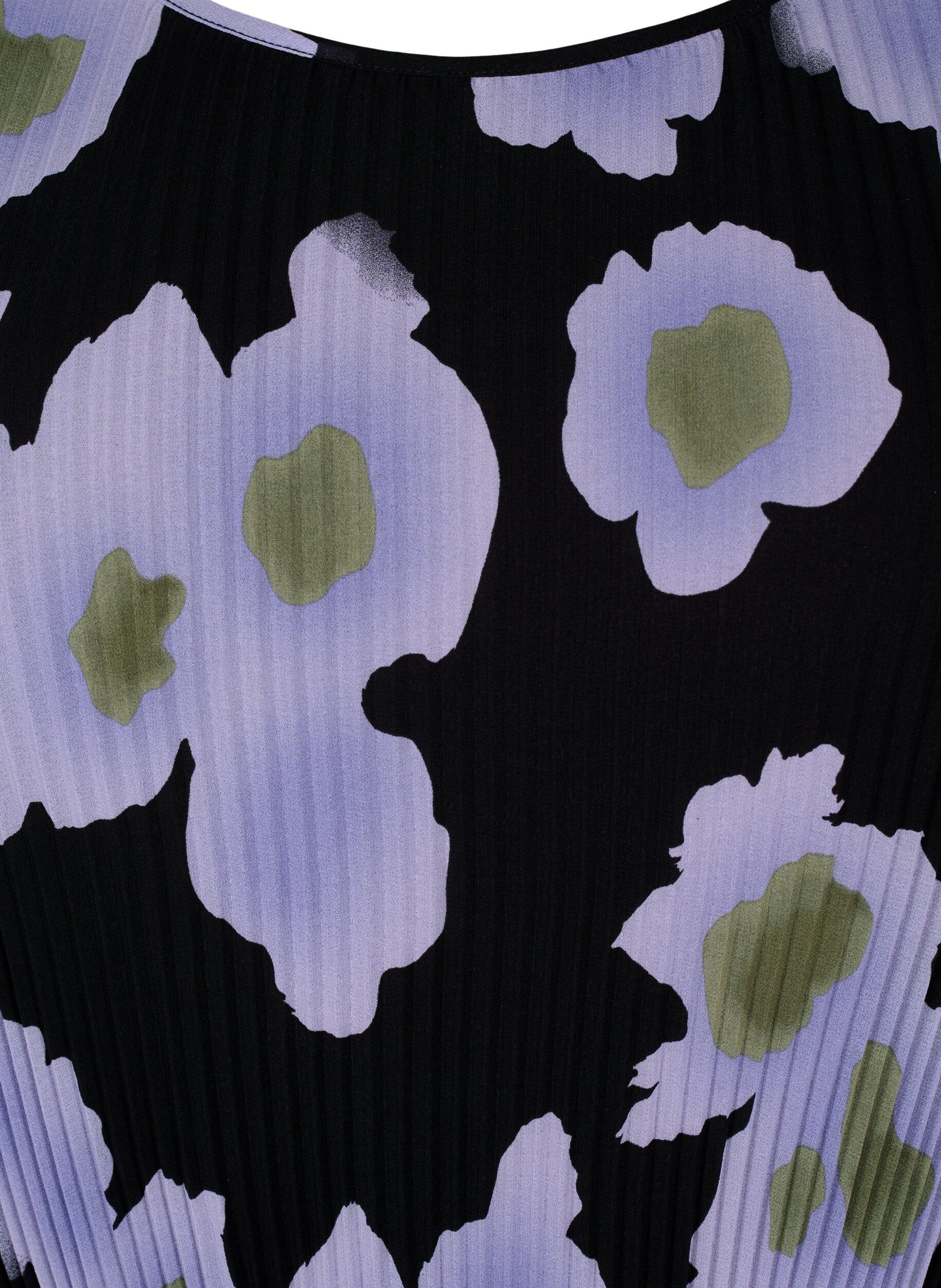 Zizzi M&ouml;nstrad plisserad kl&auml;nning med knytband, Black w. Floral, Packshot image number 2