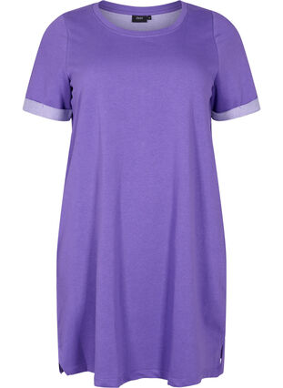 Sweatshirtklänning med korta ärmar och slits, Ultra Violet, Packshot image number 0