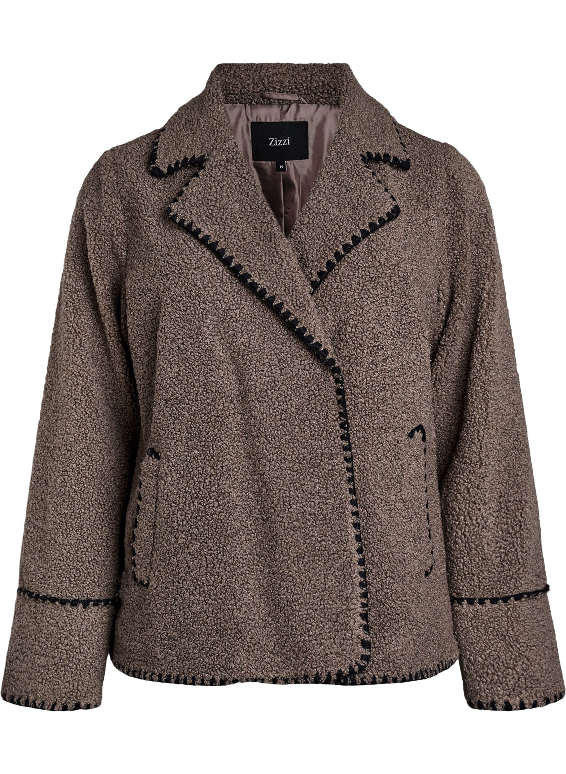 ZizziTeddyjacka med kontrastdetaljer, Brun, Packshot image number 0
