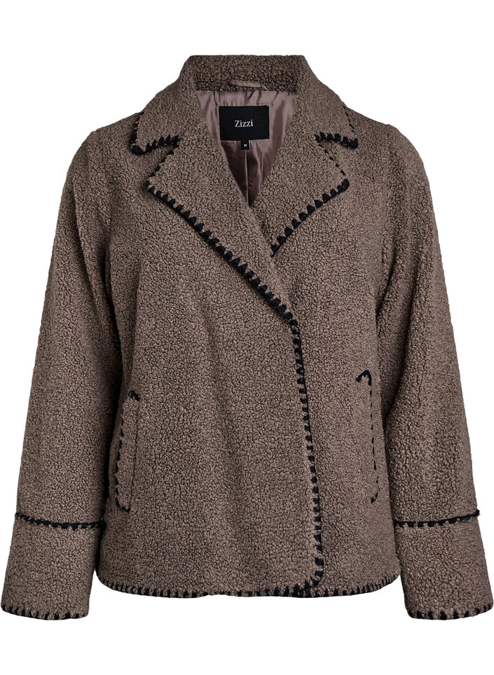 Teddyjacka med kontrastdetaljer, Brun, Packshot image number 0