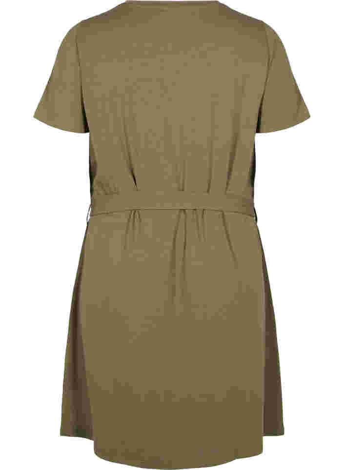 Kortärmad klänning med midjeband, Dusty Olive, Packshot image number 1