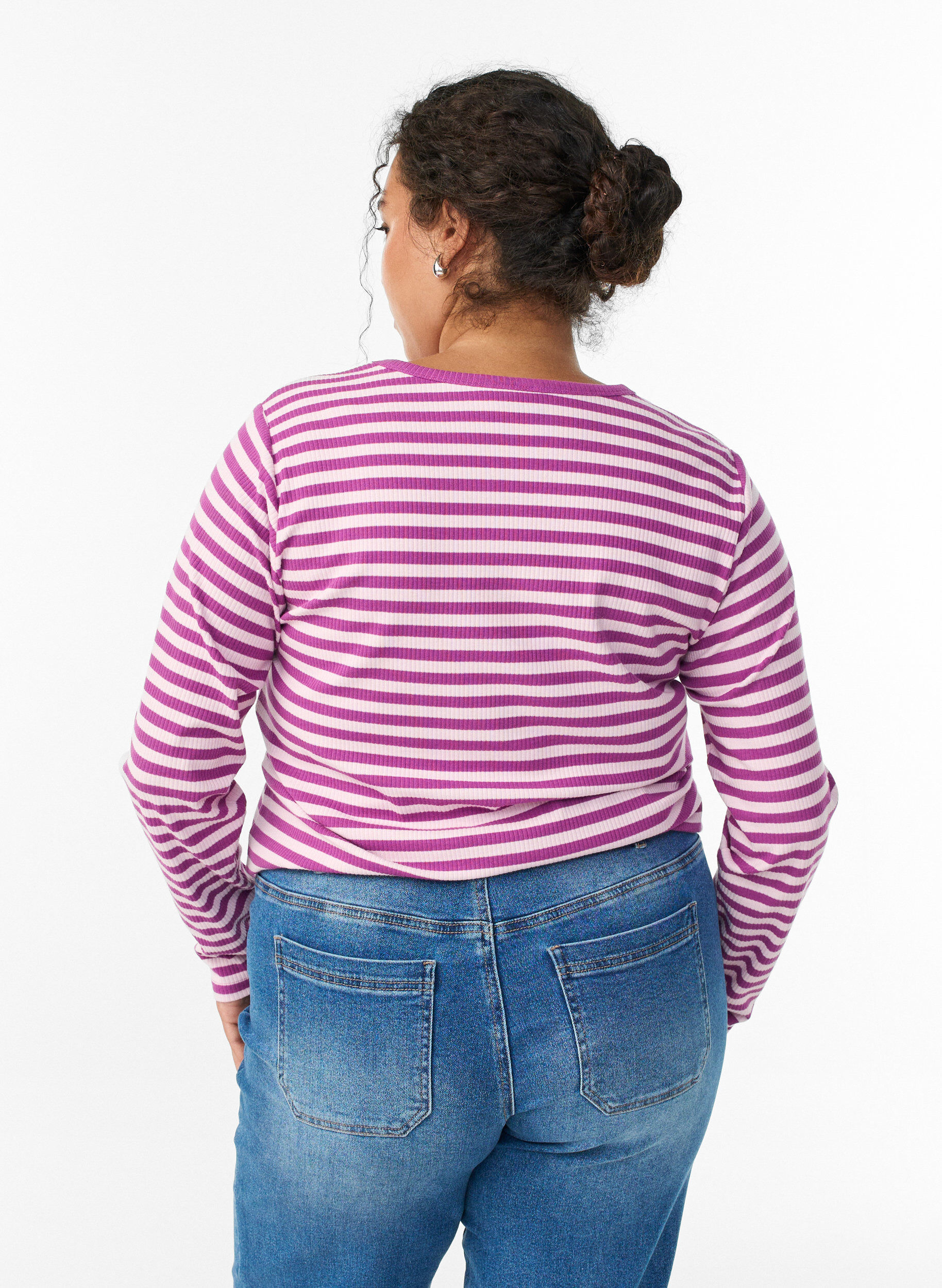 ZizziRandig blus med l&aring;nga &auml;rmar, Lila, Model image number 2