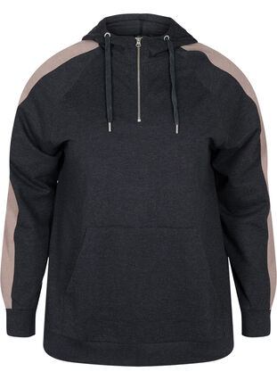 Sweatshirt med dragkedja och huva, Black, Packshot image number 0