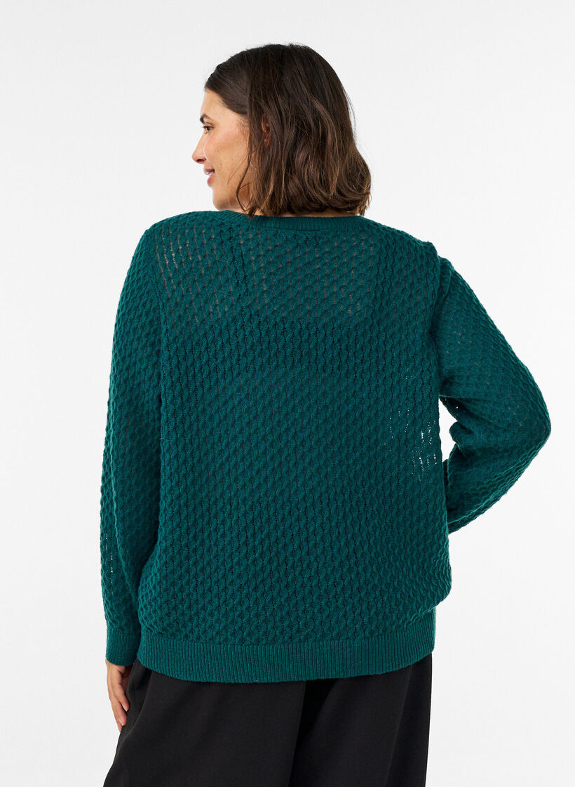 Stickad blus med strukturerat h&aring;lm&ouml;nster, Gr&ouml;n, Model image number 2