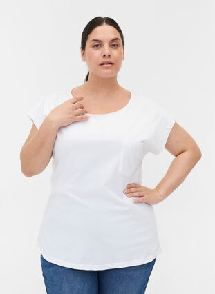 T-shirt med bröstficka i ekologisk bomull, Bright White, Model image number 0