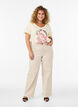 T-shirt i bomull med tryck framtill och v-ringning, Beige, Model image number 1