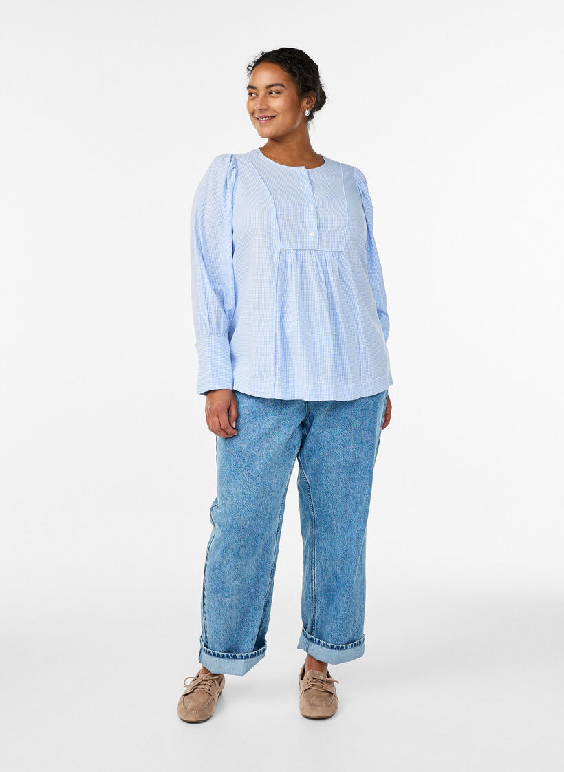 A-linjeformad rutig blus, Blå, Model image number 1
