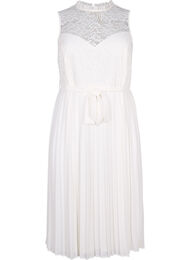Ärmlös klänning med spets och veck, Bright White