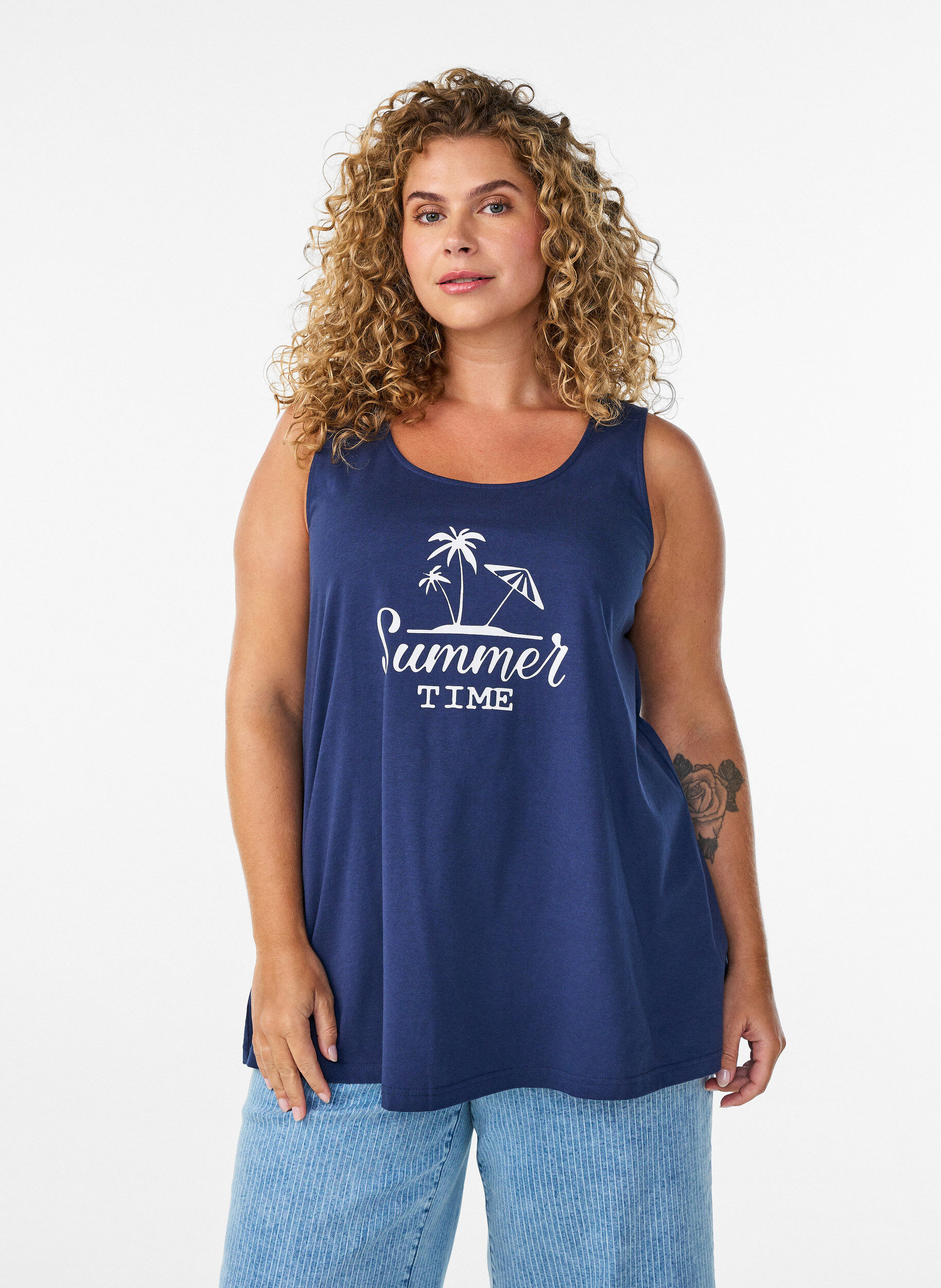 ZizziBomullstopp med a-linjeform, Bl&aring;, Model image number 0