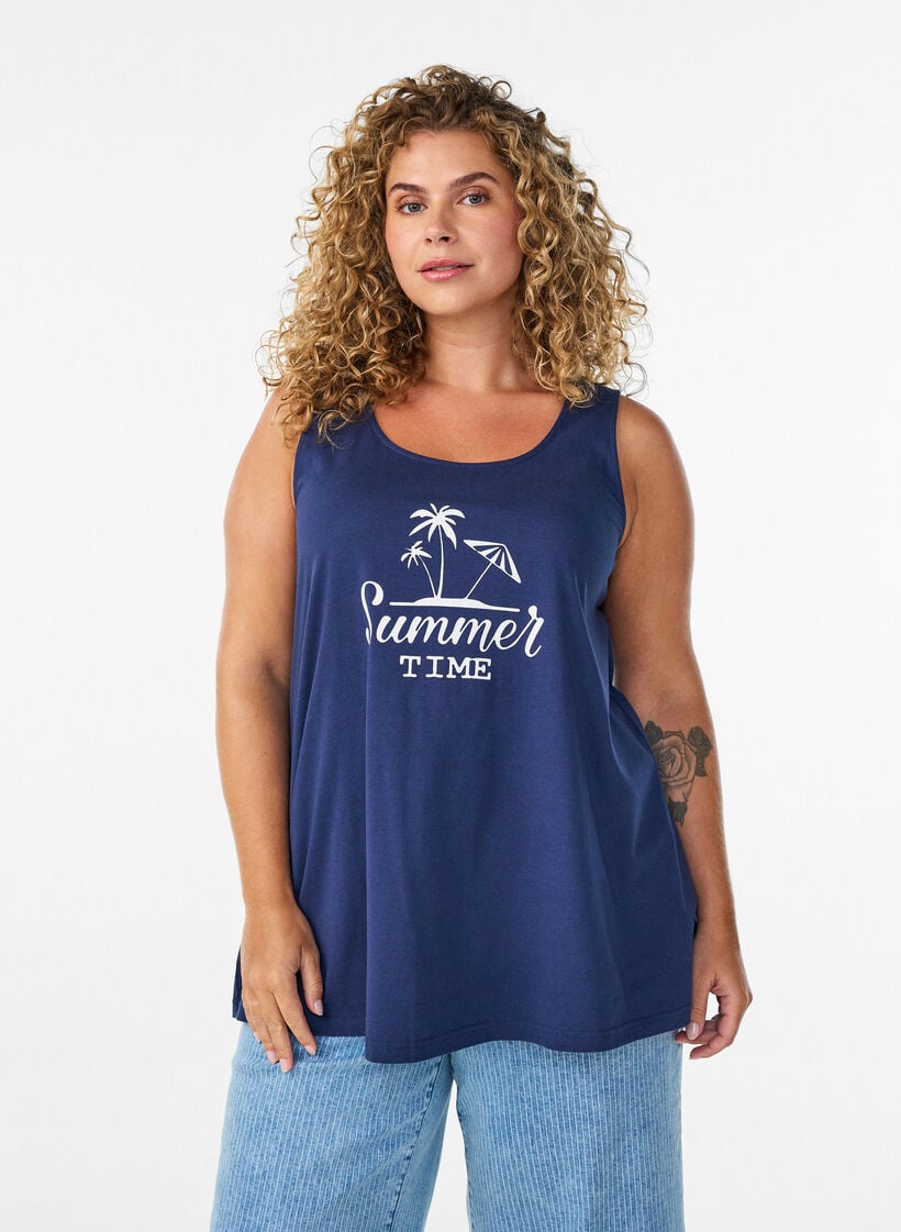 Bomullstopp med a-linjeform, Bl&aring;, Model image number 0