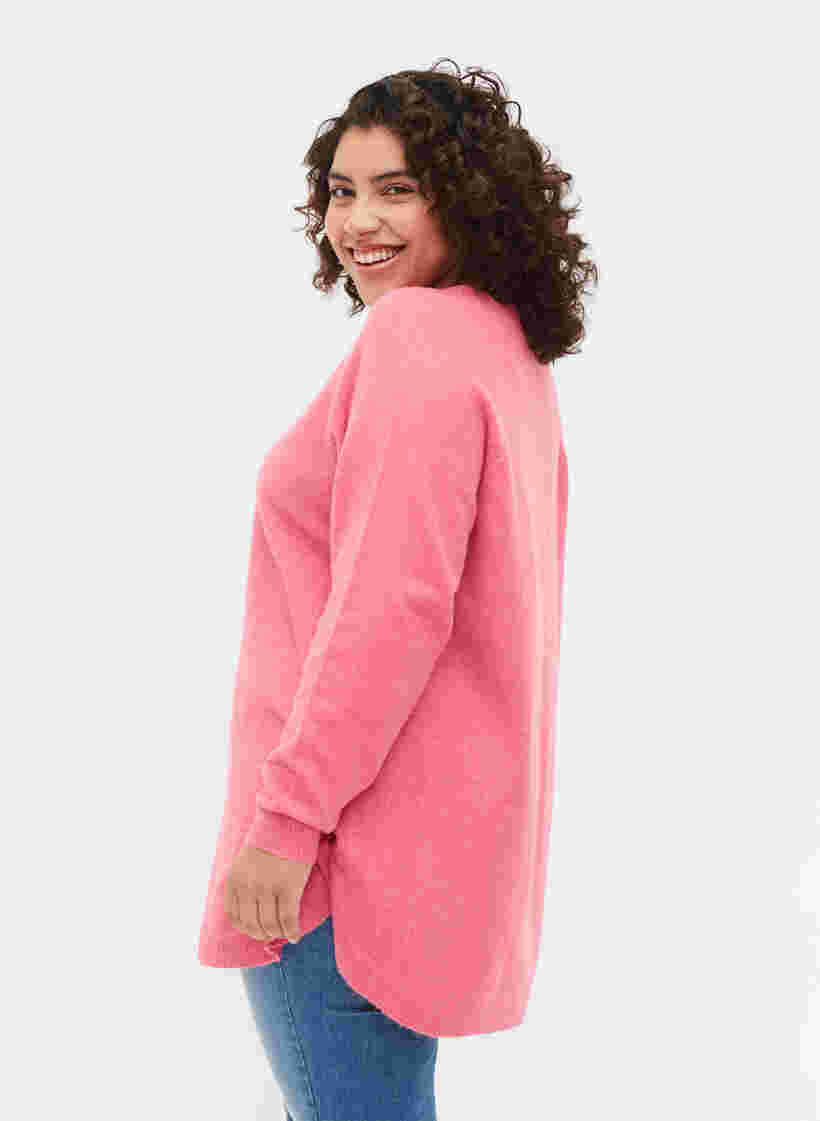 Stickad tröja med knappdetaljer, Hot Pink White Mel., Model image number 1