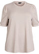 Blus med knappdetalj och korta puff&auml;rmar, Beige, Packshot image number 0