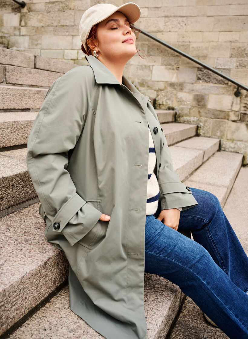 Trenchcoat med fickor och skärp, Sea Spray, Image image number 1