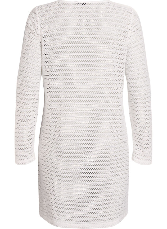 Strandkl&auml;nning med h&aring;lbroderi och l&aring;nga &auml;rmar, Beige, Packshot image number 1