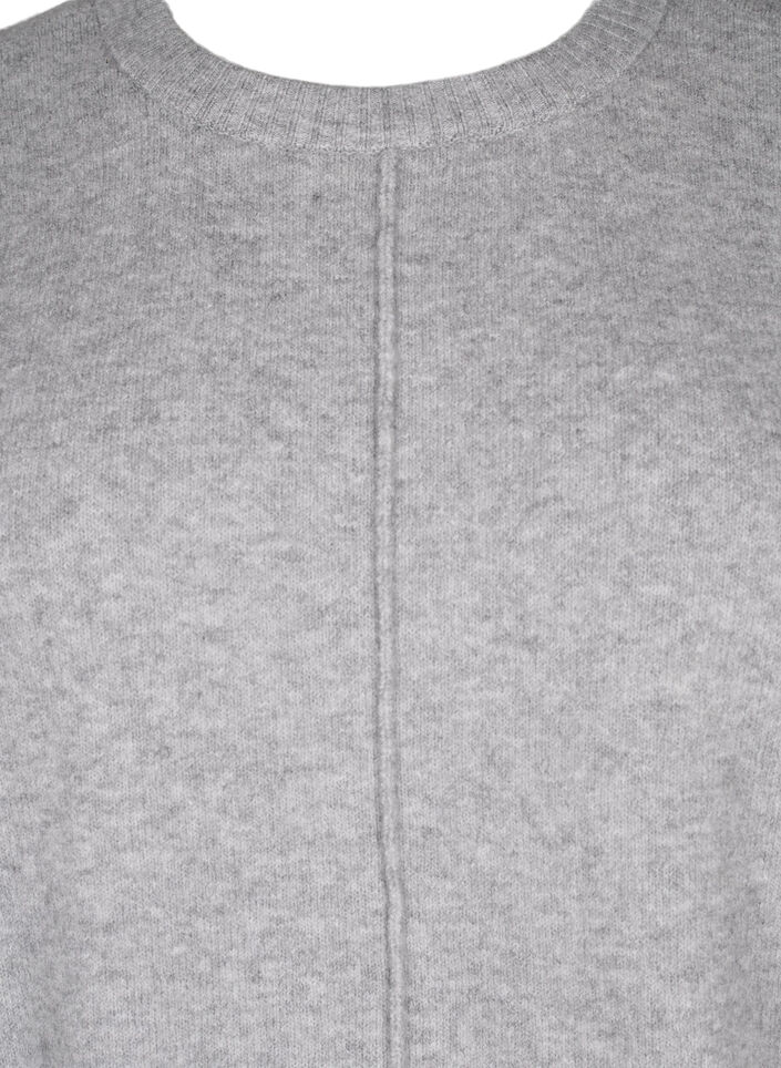 Stickad blus med rund halsringning och mittsöm, Light Grey Melange, Packshot image number 2