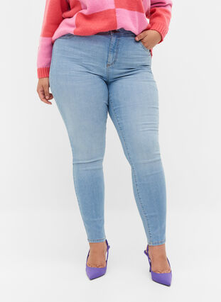 Amy jeans med hög midja och super slim passform, Light blue, Model image number 2
