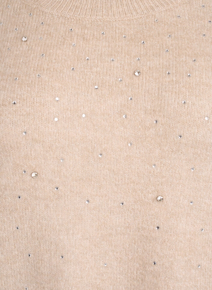 Stickad blus med strass, Beige, Packshot image number 2
