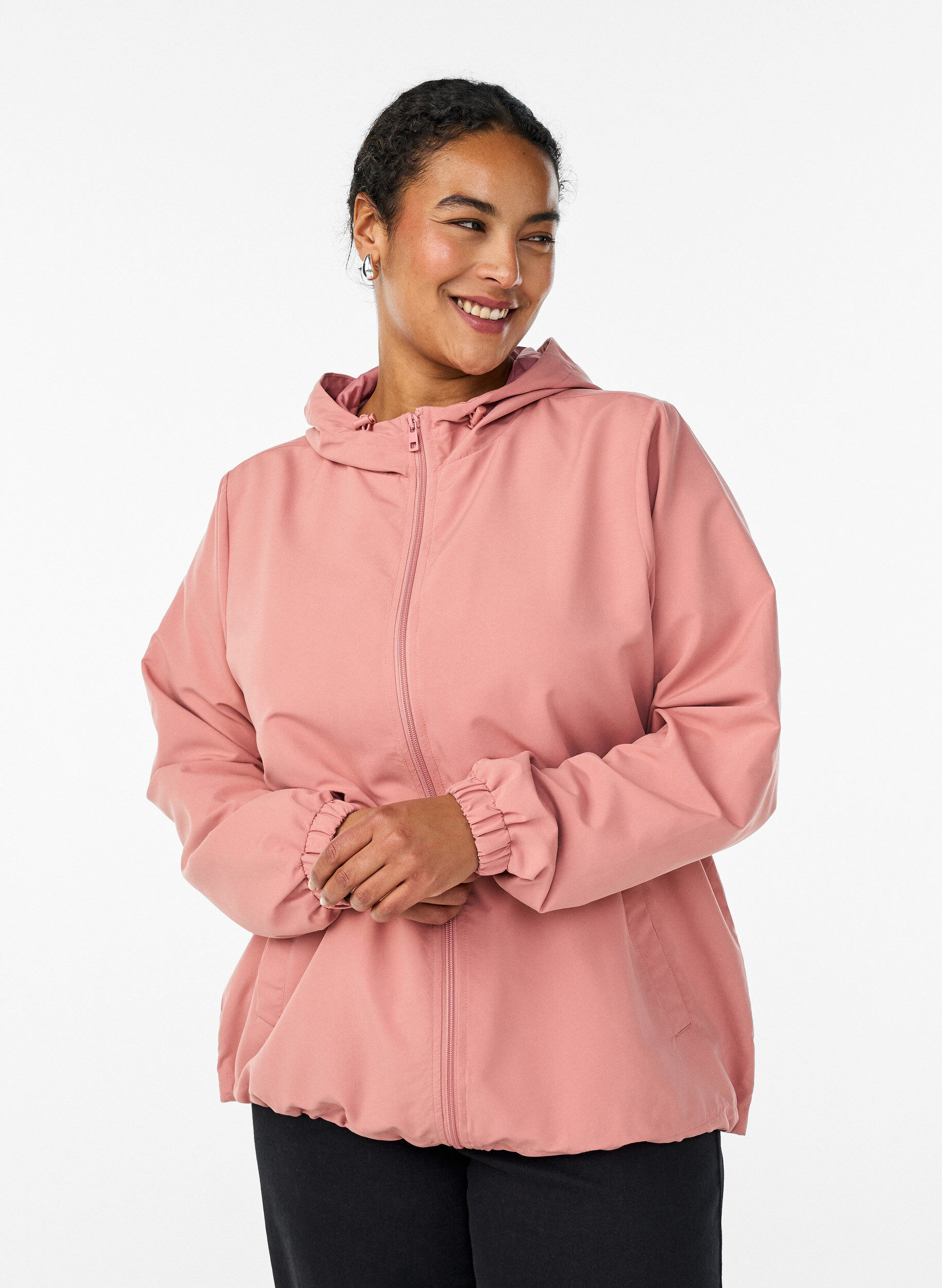 ZizziL&auml;tt jacka med huva och dragkedja, Rosa, Model image number 0
