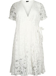 Omlottklänning med spets och korta ärmar, Bright White, Packshot