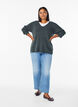 Stickad blus med v-ringning och raglan&auml;rm, Gr&ouml;n, Model image number 1