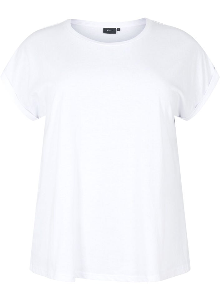 Kort&auml;rmad t-shirt i bomullsmix, Vit, Packshot image number 0