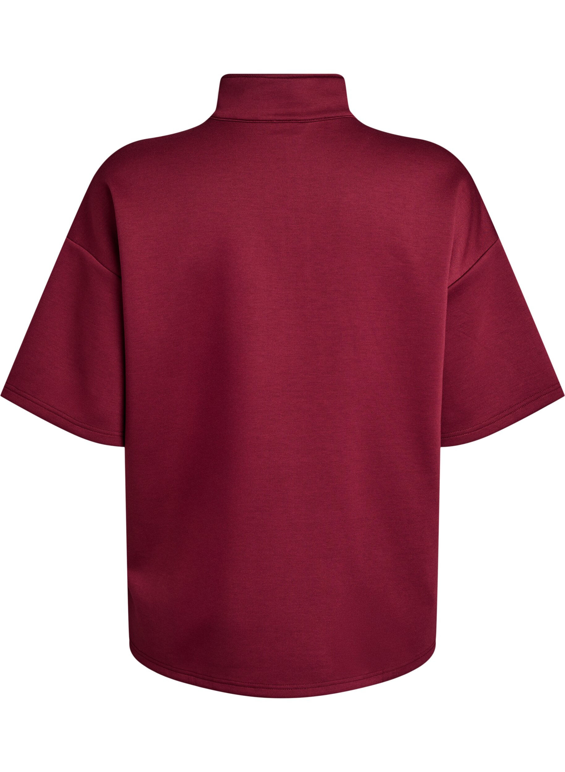 Zizzi Kort&auml;rmad sweatshirt med h&ouml;g krage, M&ouml;rk Bordeaux, Packshot image number 1