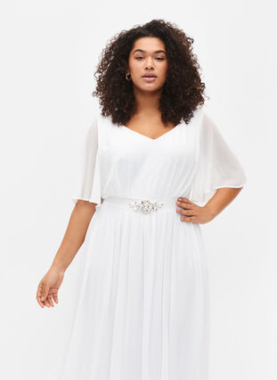 Maxiklänning med draperingar och korta ärmar, Bright White, Model image number 2