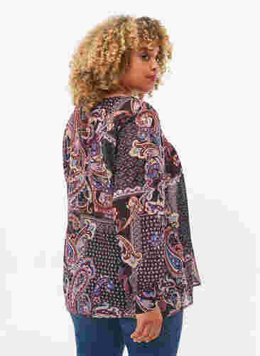 Skjorta med v-ringning och mönster, Black/Brown Paisley, Model image number 1
