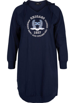 Sweatshirtklänning med huva, Navy Blazer PRINT, Packshot image number 0