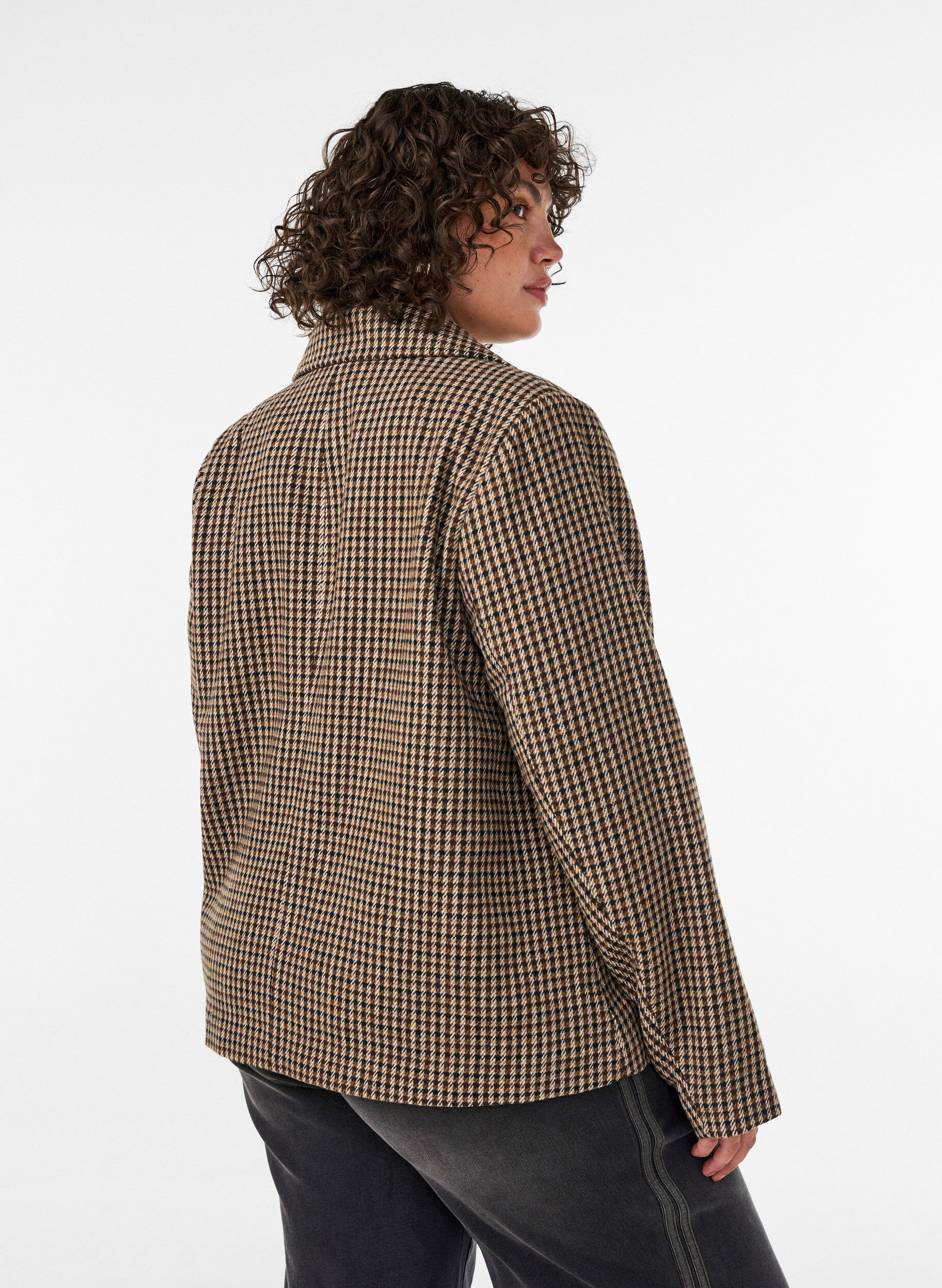 ZizziKort rutig kappa med dubbelkn&auml;ppning, Brun, Model image number 2