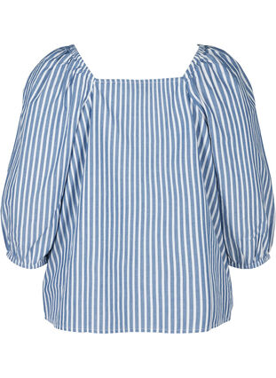 Randig bomullsblus med 3/4 ärmar, Bijou Blue Stripe, Packshot image number 1