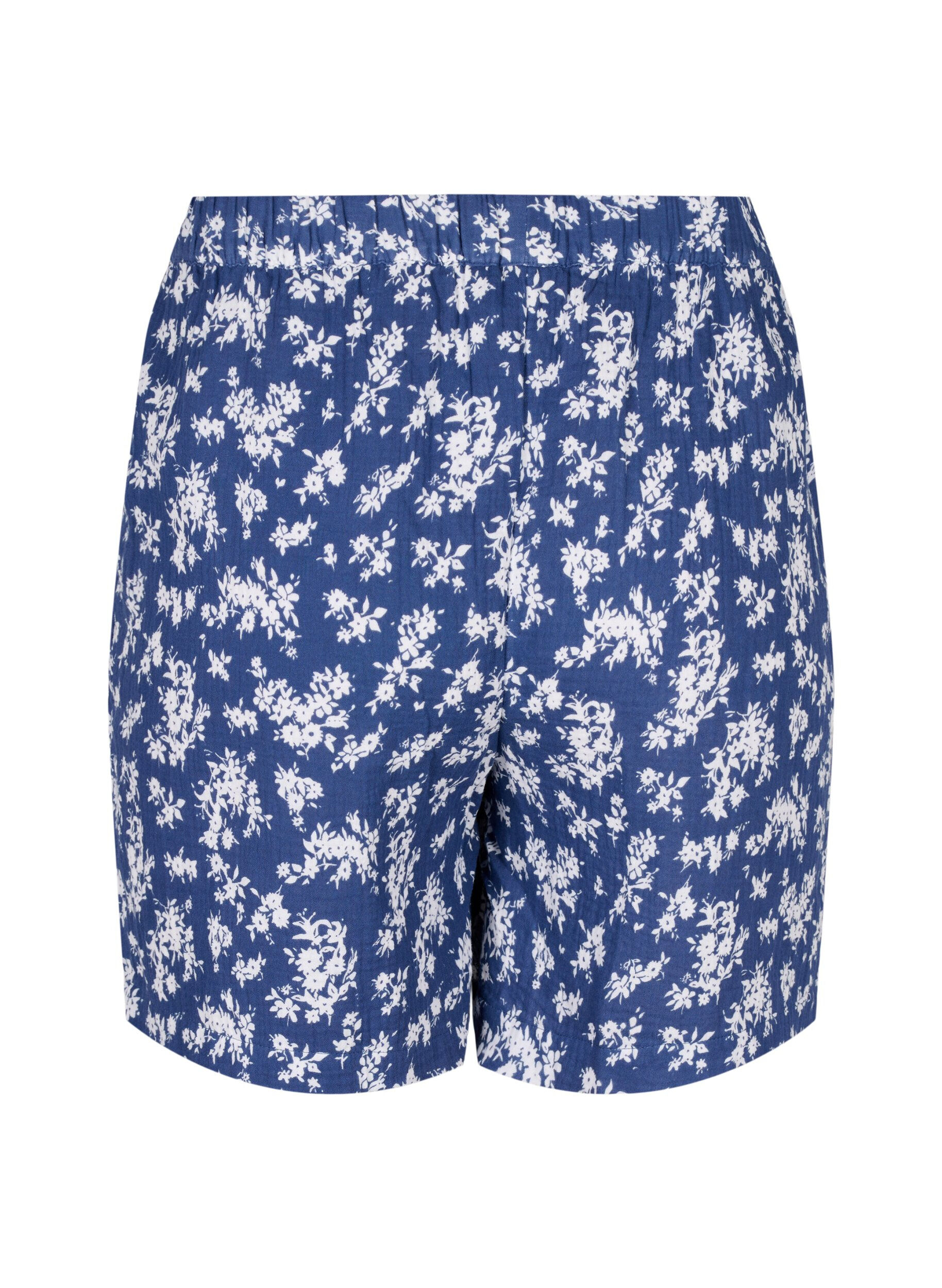 Zizzi  Blommiga nattshorts i bomull, V. Indigo Flower AOP, Packshot image number 1