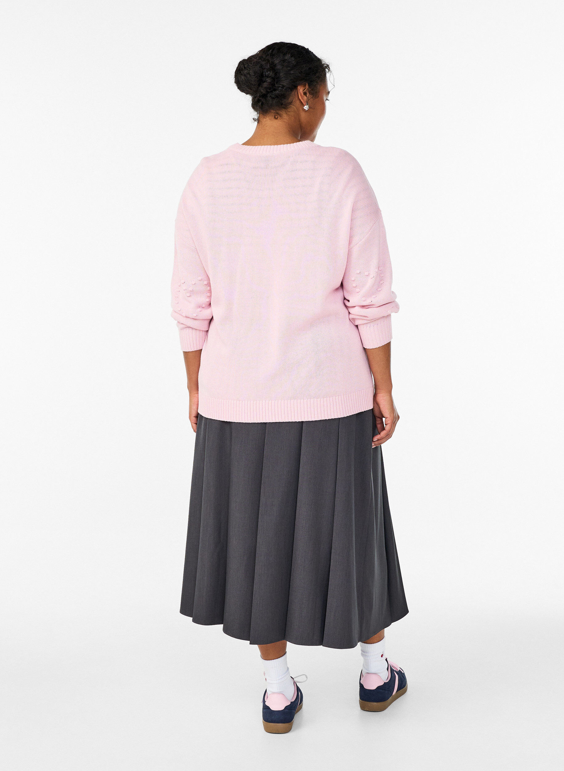 Zizzi Midikjol med breda veck, Gr&aring;, Model image number 1