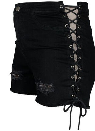 Jeansshorts med snörning, Black Denim, Packshot image number 2