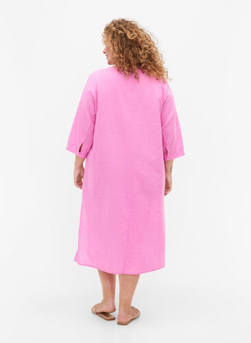 Lång skjortklänning med 3/4-ärmar, Begonia Pink, Model image number 1