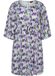 Plisserad klänning med mönster och knytband, Purple Flower Mix