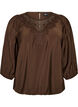 Blus med 3/4-&auml;rm och spetsdetaljer, Brun, Packshot image number 0