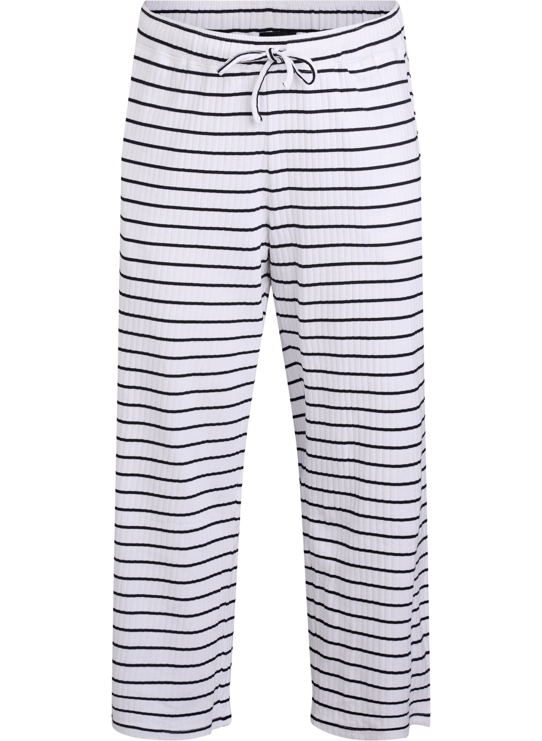 Zizzi L&ouml;sa pyjamasbyxor med r&auml;nder, Vit, Packshot image number 0