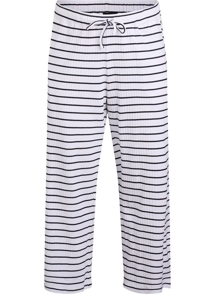 Lösa pyjamasbyxor med ränder, Vit, Packshot image number 0