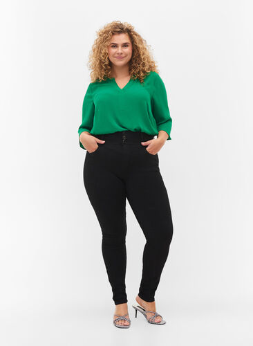 Super slim Bea jeans med extra hög midja, Black, Model image number 0